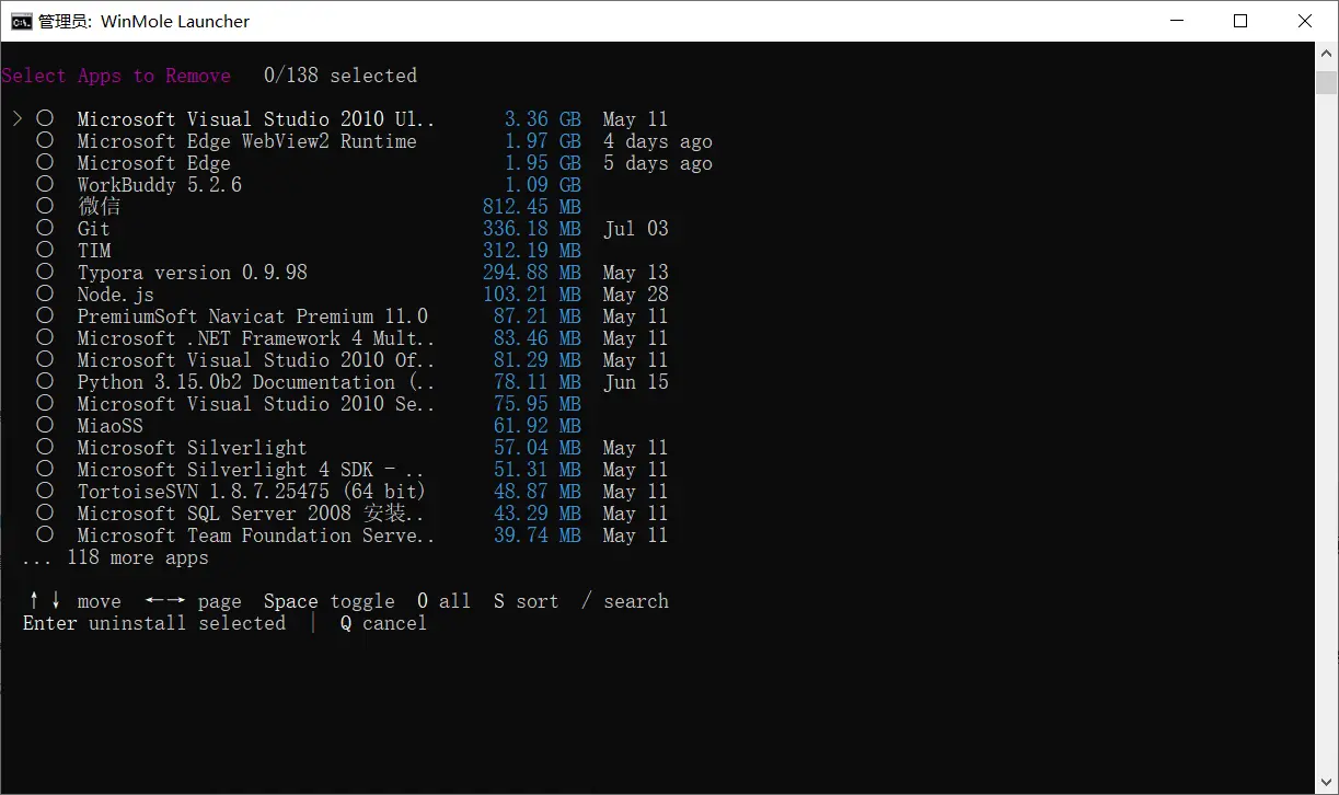 winmole tui mode uninstall